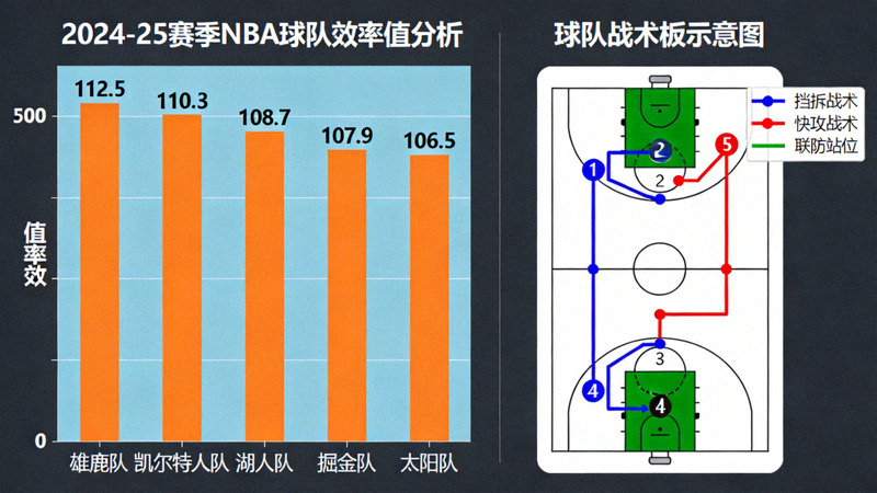 2024-25赛季NBA球队效率值分析图表与战术板示意图